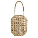 Lanterne d&eacute;corative verre et papier tress&eacute; beige &Oslash;15xH18cm