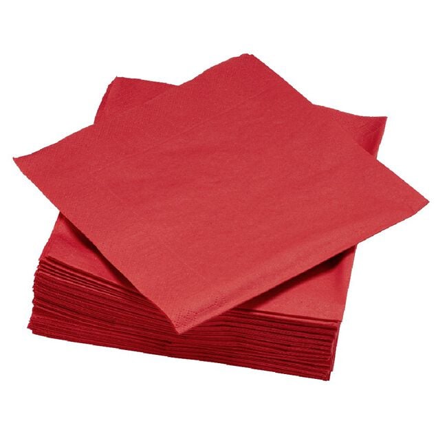 Serviette carr&eacute; unie rouge 2 plis en papier x50