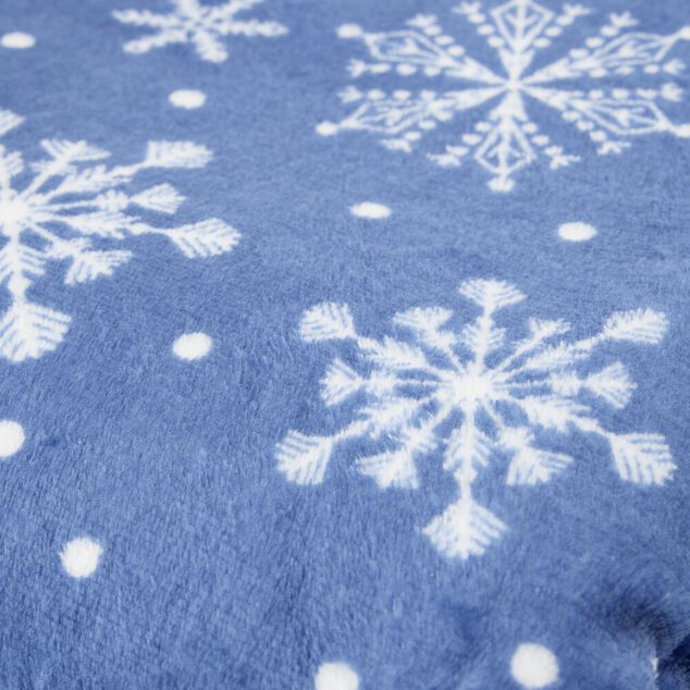 Plaid No&euml;l imprim&eacute; flocon de neige polyester L160X130 cm bleu