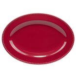 Plat de service No&euml;l ovale c&eacute;ramique rouge 25x35cm