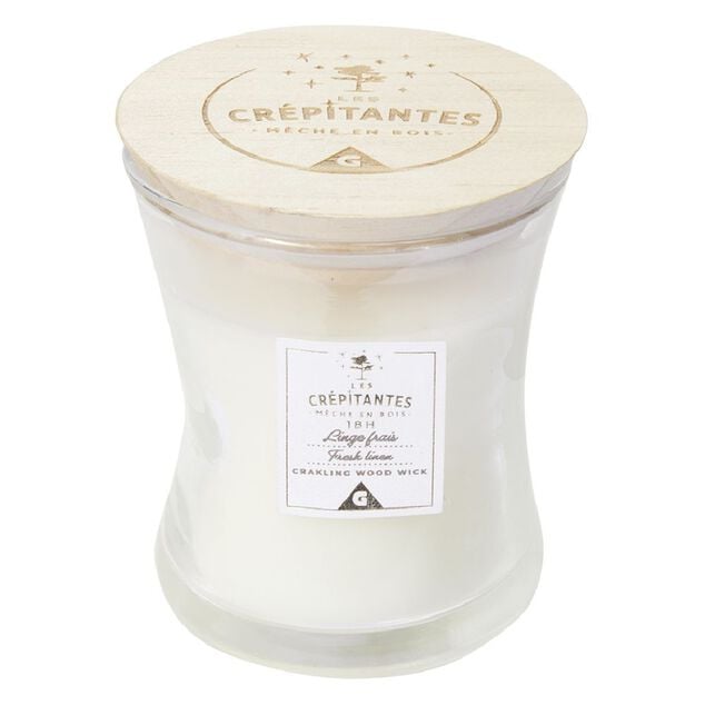 Bougie parfum&eacute;e blanche Les cr&eacute;pitantes senteur linge frais 18H
