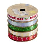 Ruban Noël x5 en tissu thème traditionnel rouge vert bleu 2m