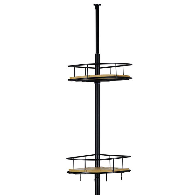 &Eacute;tag&egrave;re d'angle m&eacute;tal et bambou 4 niveaux 16 crochets 20x20xH65/275cm