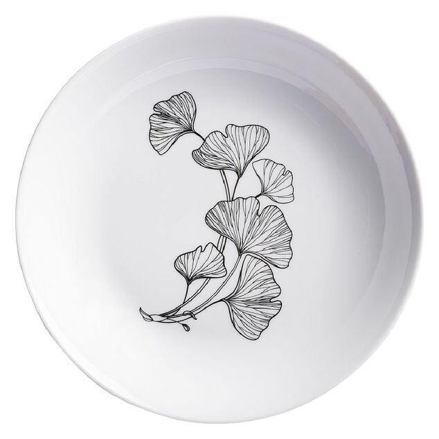 Assiette creuse blanche d&eacute;cor fleur noire &Oslash;21cm