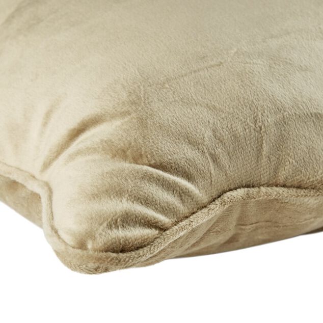 Coussin carr&eacute; velours bords vague taupe 40x40cm