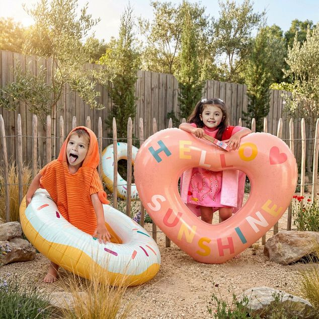 Bou&eacute;e magique donut changement de couleur PVC blanc et bleu &Oslash;90cm