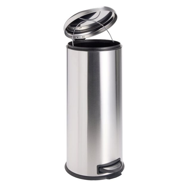 Poubelle &agrave; p&eacute;dale 30L ronde m&eacute;tal gris argent&eacute; &Oslash;30xH69,5cm