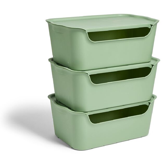 Lot de 3 bo&icirc;tes de rangement 15L avec couvercle plastique 39x25xH16cm