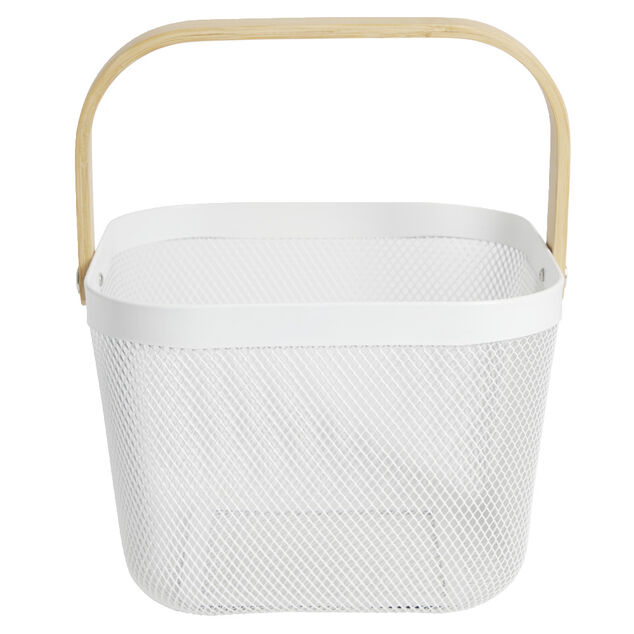 Corbeille &agrave; fruit m&eacute;tal mesh blanc et anse bambou