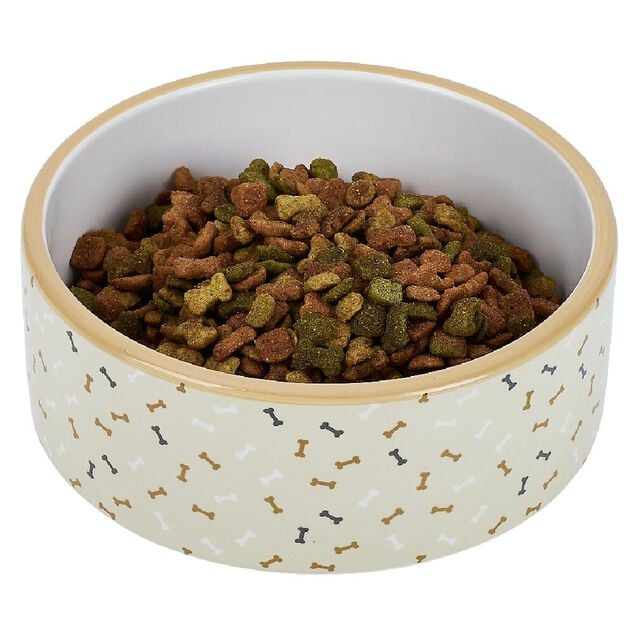 Gamelle ronde pour chien 850ml c&eacute;ramique motif os &Oslash;16xH6cm