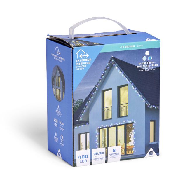 Guirlande lumineuse ext&eacute;rieure 400LED blanc froid/bleu clair/bleu 29,9m