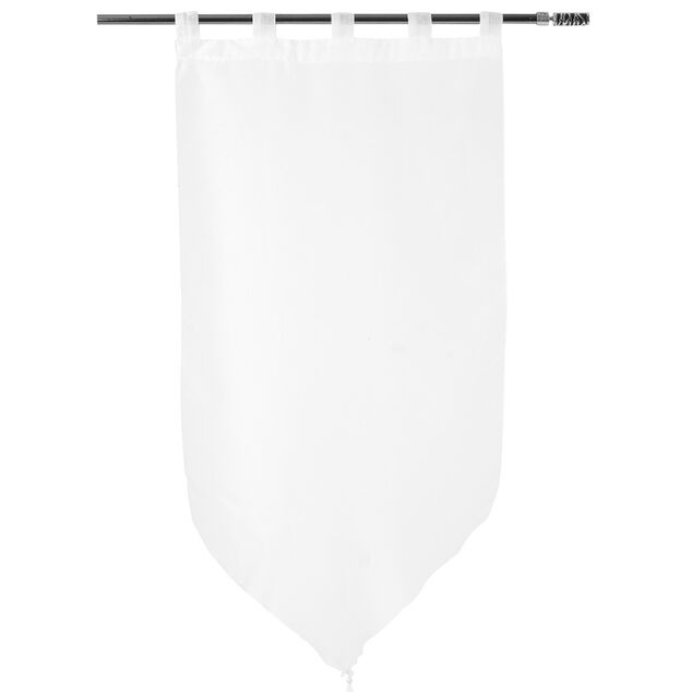 Vitrage passe tringle voile uni blanc pointe pompon 60x120cm x2