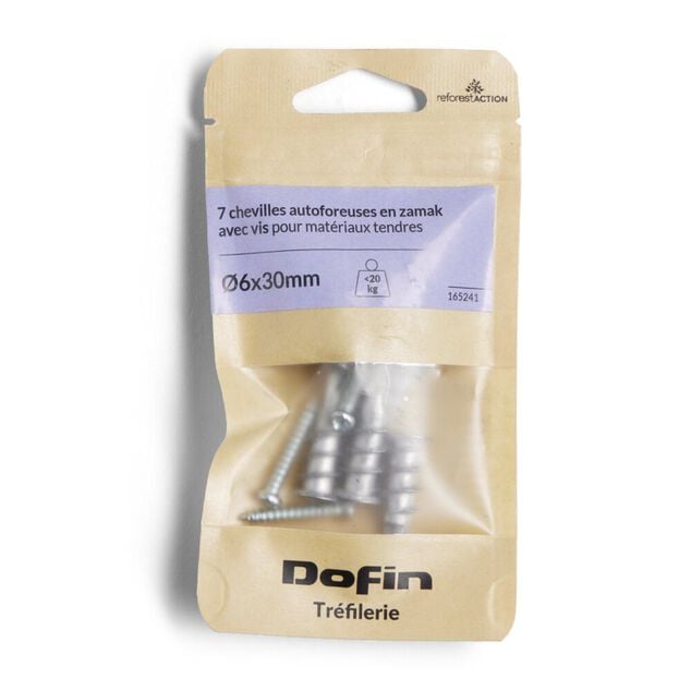 Lot de 7 chevilles autoforeuses avec vis &Oslash;6x30mm charge 20kg