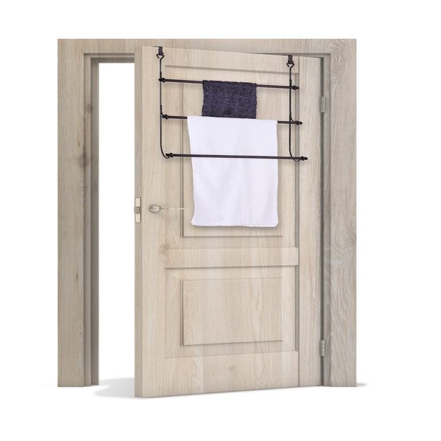 Porte-serviettes &agrave; suspendre en fer noir 48,5x12xH54cm