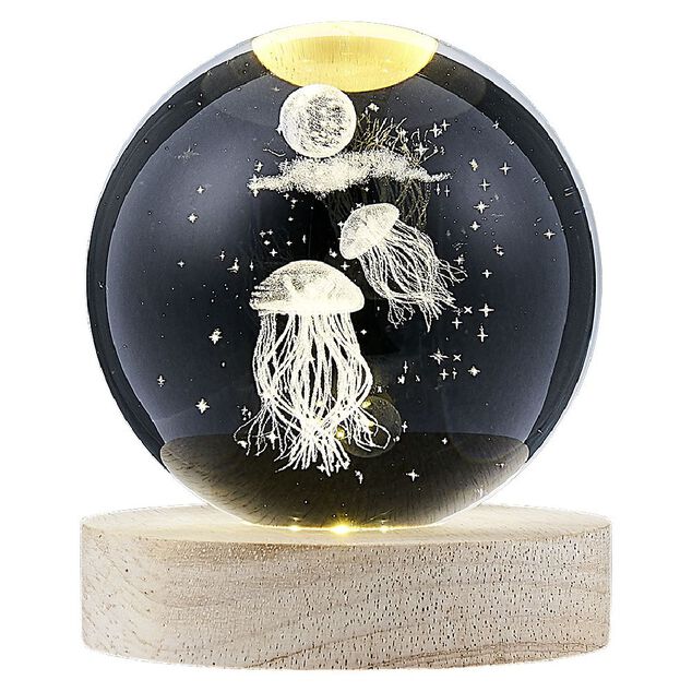 Boule de cristal grav&eacute;e socle LED th&egrave;me m&eacute;duse &Oslash;9xH10cm