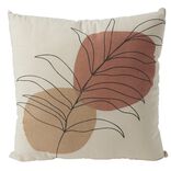 Coussin d&eacute;co feuille 45x45cm beige et orange