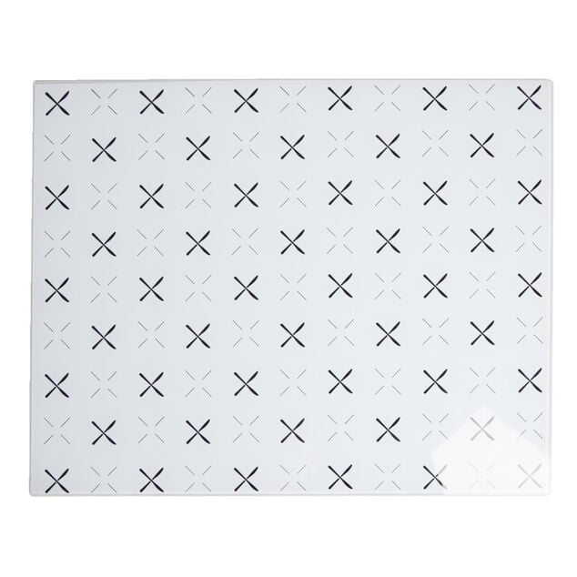 Planche &agrave; d&eacute;couper en verre blanc motif noir 30x38cm