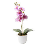 Orchid&eacute;e artificielle dans pot blanc &Oslash;11,5xH46cm (3 mod&egrave;les)