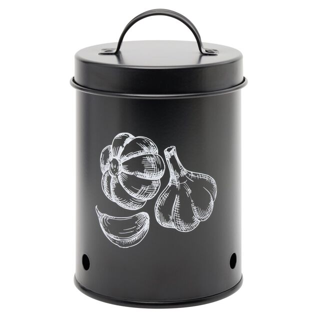 Bo&icirc;te de conservation pour ail en m&eacute;tal noir