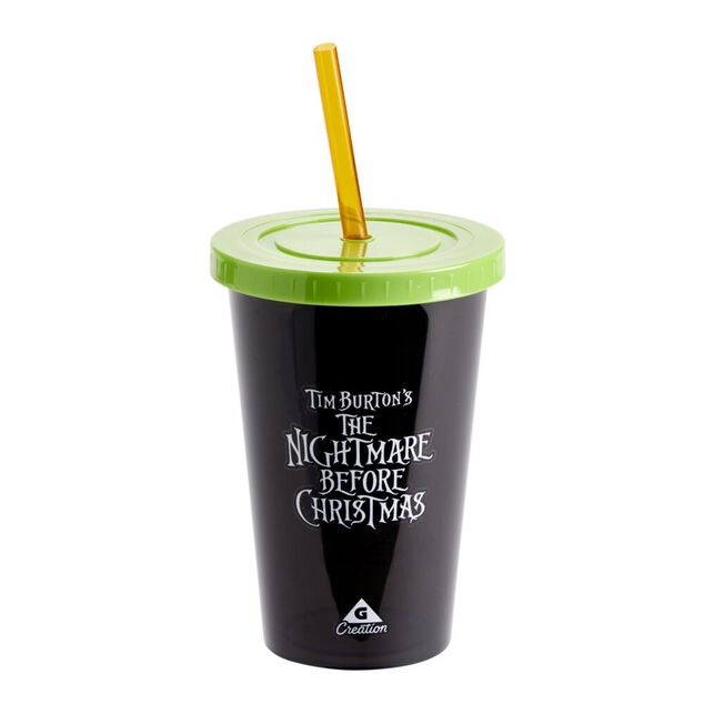 Gobelet Halloween Disney Mr Jack avec paille et couvercle noir et vert &Oslash;9xH18,5