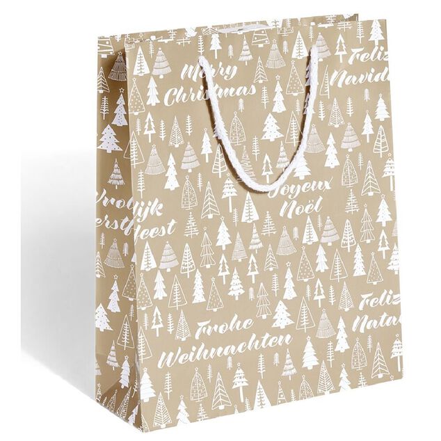 Sac cadeau Noël motif sapin ou uni doré pailleté - Taille M
