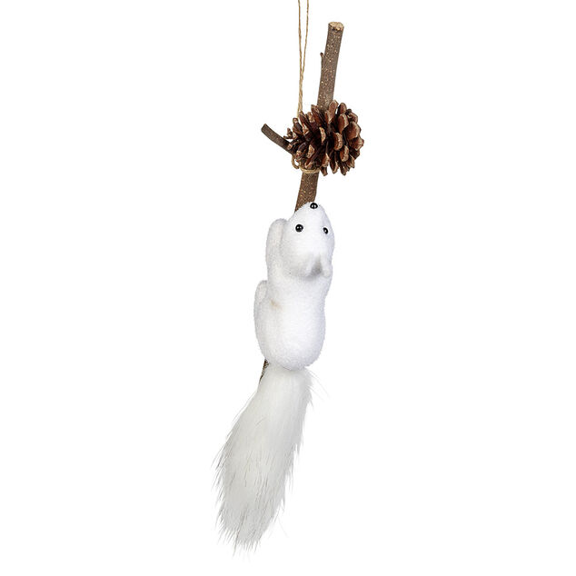D&eacute;coration &Eacute;cureuil sur branche &agrave; poser No&euml;l blanc naturel