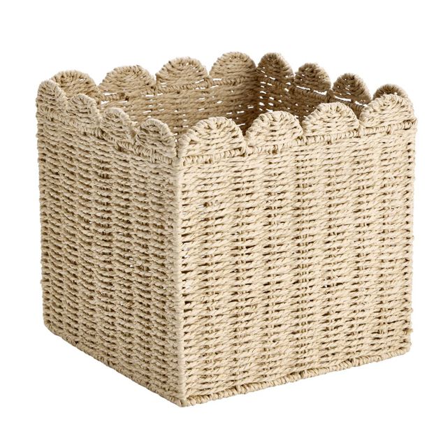 Panier de rangement carr&eacute; papier tress&eacute; effet corde naturel 27x27x27cm