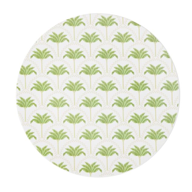 Assiette plate ronde plastique motif palmier blanc et vert &Oslash;26cm