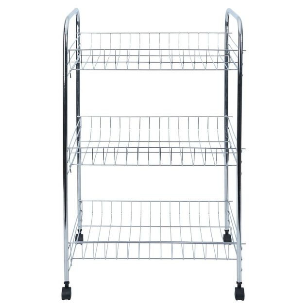 Desserte à roulettes 3 niveaux métal gris 41x26,5xH61,5cm