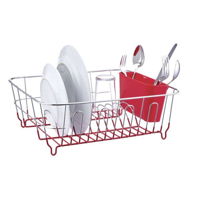 Égouttoir vaisselle base métal gris et rouge