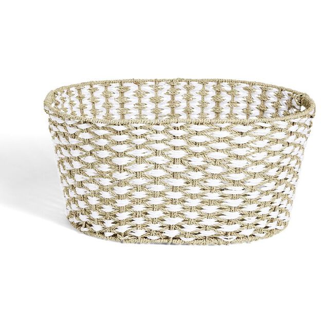 Pani&egrave;re &agrave; linge 41L 58xH28x43cm jonc de mer beige et blanc