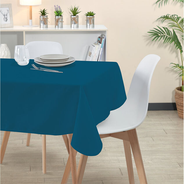 Nappe rectangulaire polyester anti t&acirc;che uni bleu