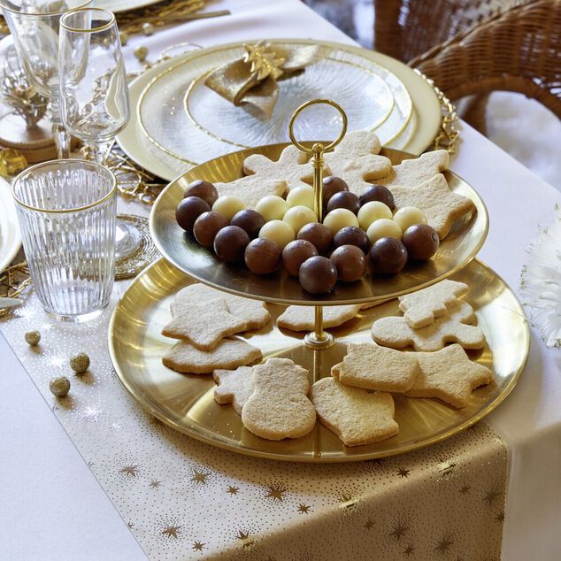 Serviteur rond acier dor&eacute; 2 niveaux &Oslash;34xH23cm