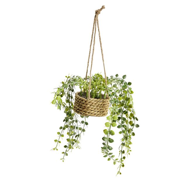 Pot de plante verte artificielle tombante &Oslash;9xH30cm (3 mod&egrave;les)