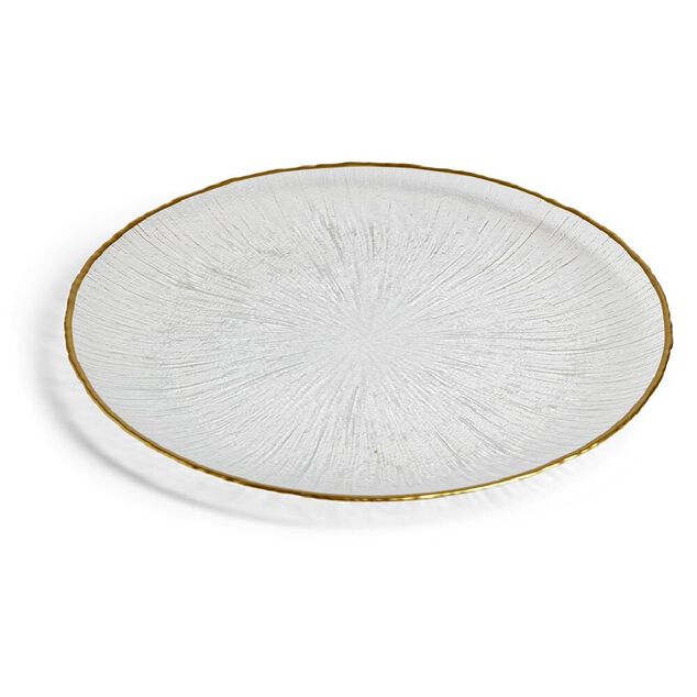 Assiette plate ronde verre transparent rebord dor&eacute; &Oslash;28cm