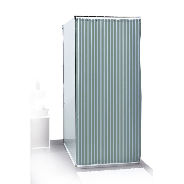 Rideau de douche ray&eacute; blanc et bleu 180x200cm 100% polyester