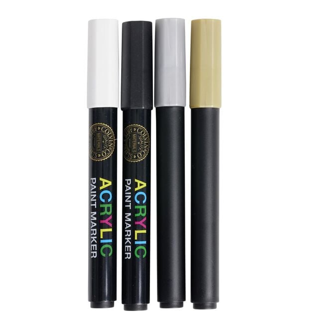 Marqueur permanent x4 peinture acrylique blanc/noir/gris/doré