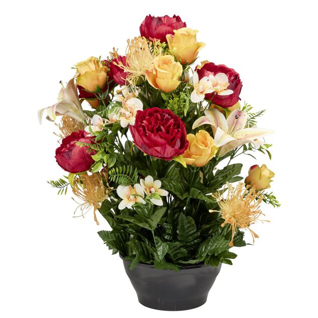Vasque plastique pivoines roses lys orchid&eacute;es &Oslash;40xH56cm (3 mod&egrave;les)