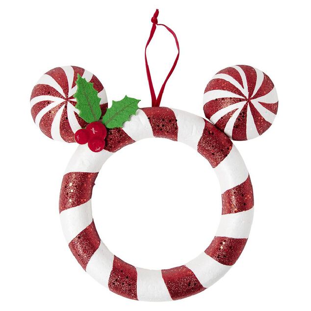 Couronne de No&euml;l Disney fa&ccedil;on Mickey rayure rouge et blanc &Oslash;22cm