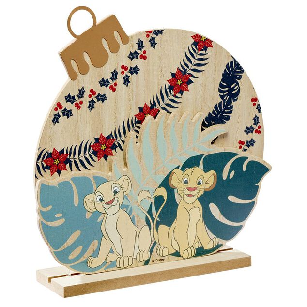 Déco à poser forme boule de Noël plate en bois Le Roi Lion Simba Nala