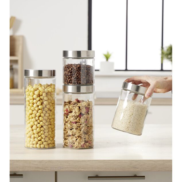 Bocal en verre avec couvercle inox - Lot de 4