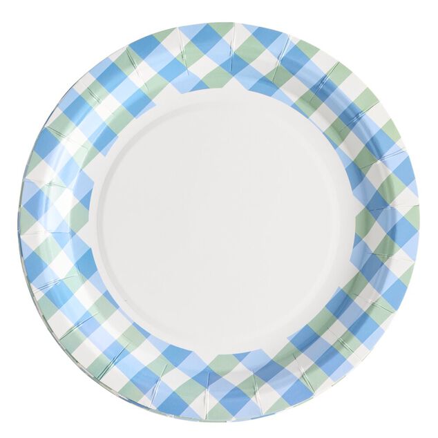 Assiettes dessert x8 carton motif carreaux blanc et bleu &Oslash;18cm
