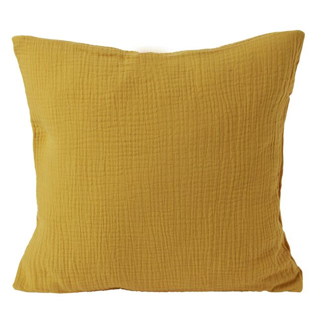 Housse de coussin 40x40cm gaze de coton jaune