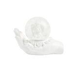 Main polyr&eacute;sine blanche avec boule de neige ange &agrave; poser &Oslash;6,5cm