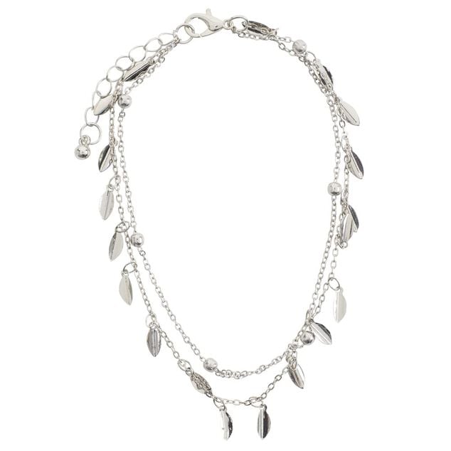 Cha&icirc;ne cheville pampilles et perles m&eacute;tal argent&eacute; &Oslash;11cm
