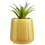 Plante artificielle dans pot en c&eacute;ramique jaune &Oslash;11,5xH17,5cm