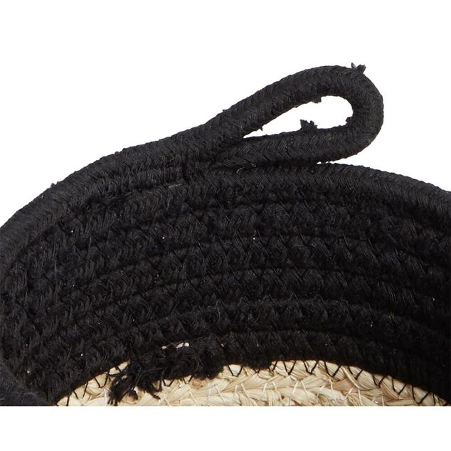 Pani&egrave;re naturelle jacinthe d'eau coton beige et noir &Oslash;15xH12cm