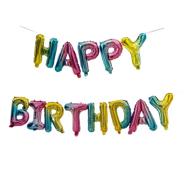 Guirlande ballon Happy Birthday aluminum arc-en-ciel 40,5xH40,5cm