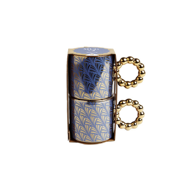 Lot de 2 mugs 30cl design chic bleu fonc&eacute; et dor&eacute;