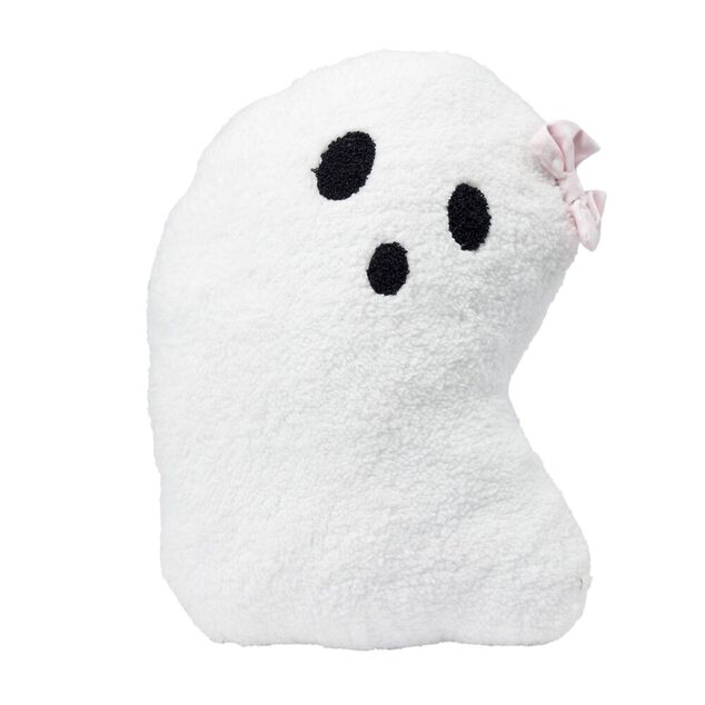 Coussin peluche Halloween fant&ocirc;me mignon polyester blanc 36x23cm